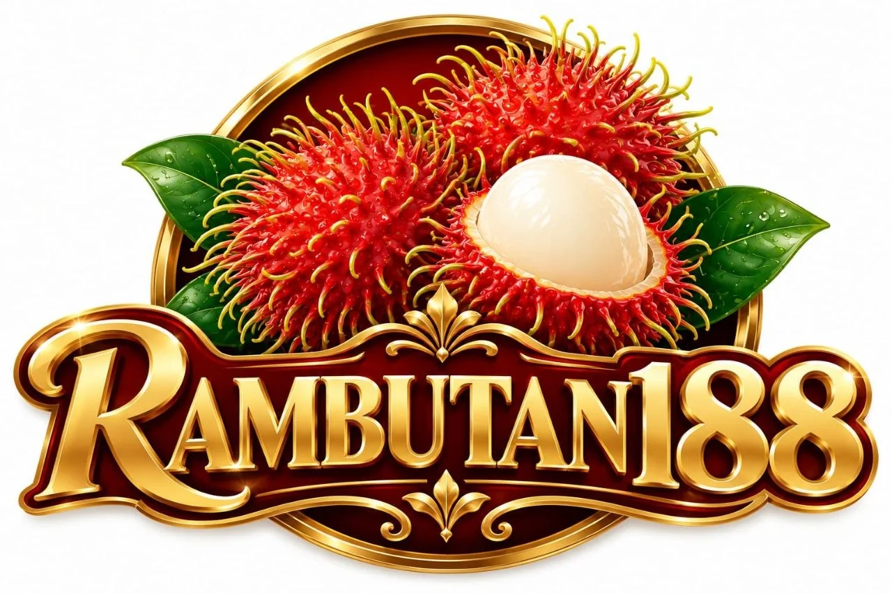 Logo Rambutan188 — buah rambutan merah dengan bingkai emas